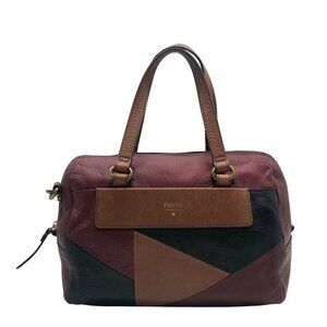 Fossil Red Leather Patchwork Satchel Bag